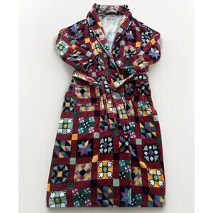Vtg LL Bean Geometric Quilt Square Colorful Crazy Bath Robe Sz M